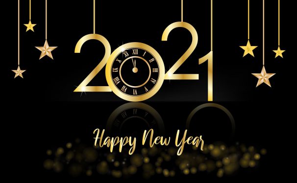 Happy New Year 2021 New Year Shining background with gold clock